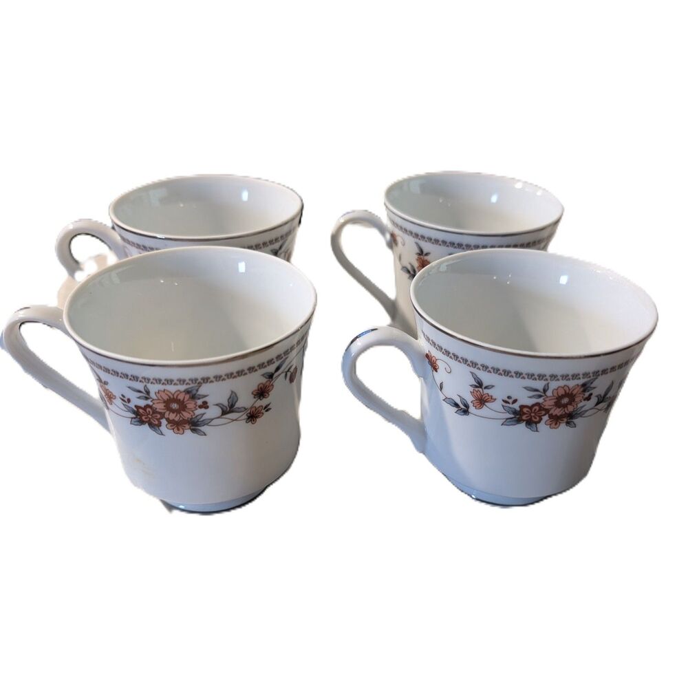 Vintage Sheffield Anniversary Fine China Tea Cups Set Japan Silver Rim